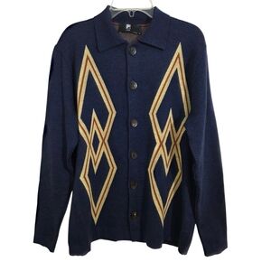 Fila Merino Wool Cardigan Collar Sweater Diamond Medium Mens Unique Made Italy